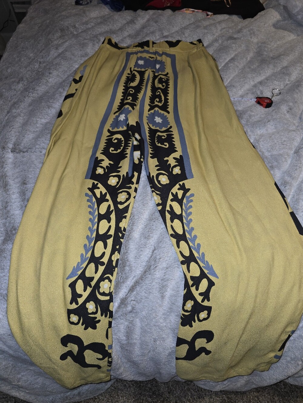 NWOT Italian Satin R.G. Kane Finn Trouser Wide-Leg Palazzo Pants Yellow Blue S - Picture 9 of 13